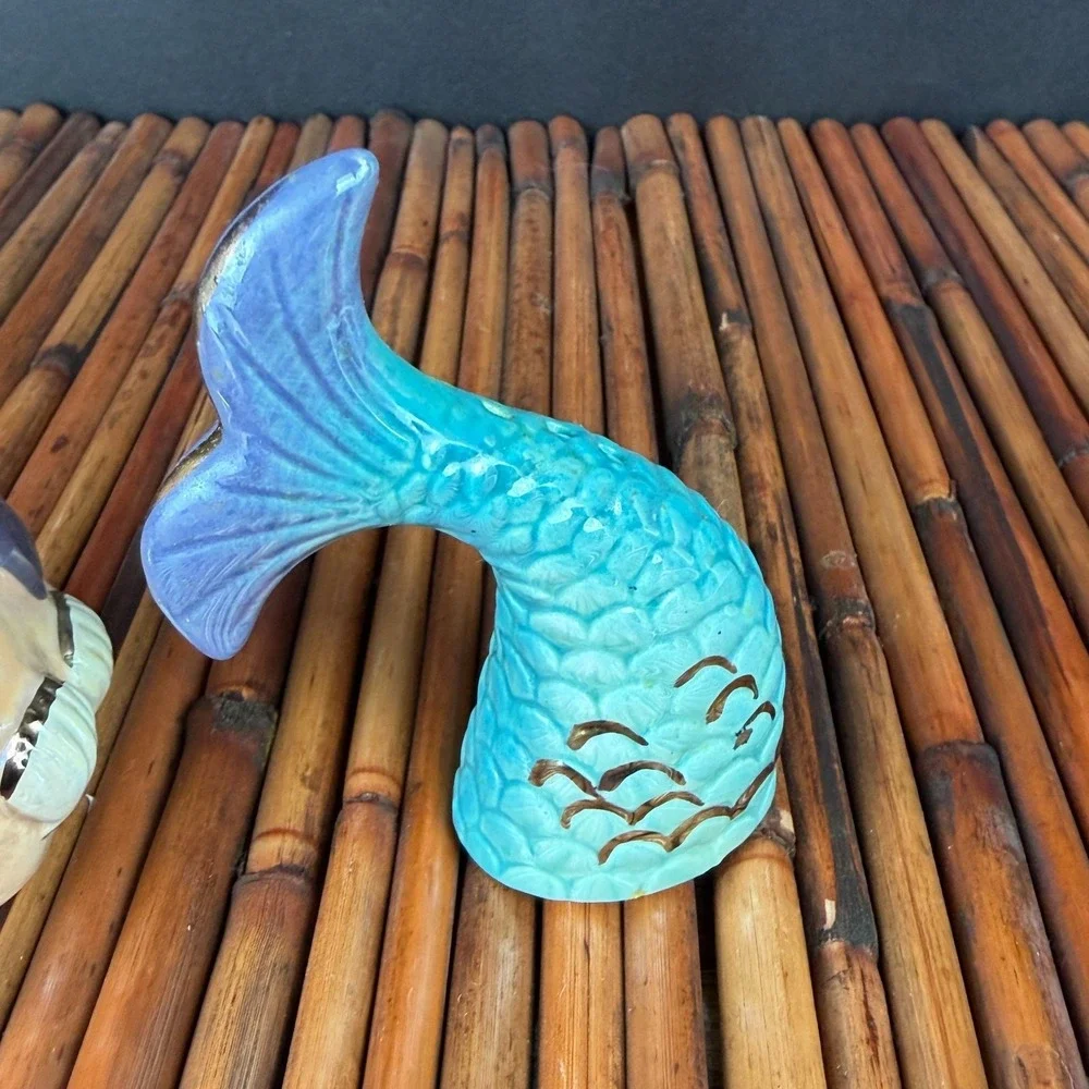 Rare‎ Lusterware Mermaid Salt and Pepper Shaker Set Tiki Bar Kitsch Beach #2006